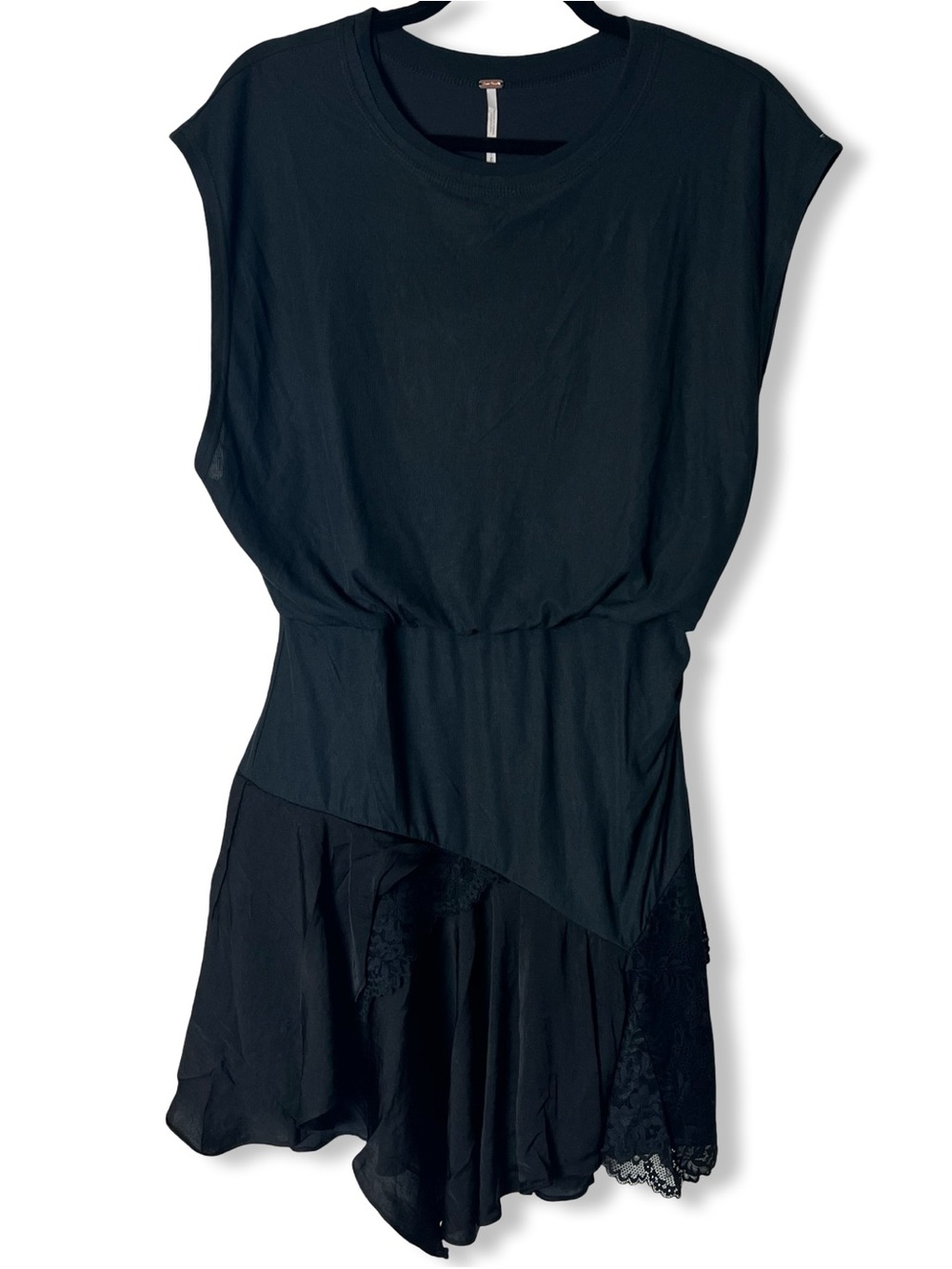 Free People Womens Jazzy NWT Mixed Media Asymmetric Lace Hem Mini Dress Sz. M